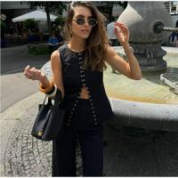 Conjunto de Chaleco sin Mangas para Mujer Cintura Alta, Pantalones Rectos, Botones de Metal, Cuello Cuadrado Moda de Alta Calidad - details 7