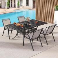 2/4 Sillas de Jardín, Silla Apilable Terreza Exterior de Tela con Marco de Metal, Sillón de Comedor con Reposabrazos y Respaldo Alto, Carga 150kg, 56 x 70 x 84 cm (4, Gris) - details 3
