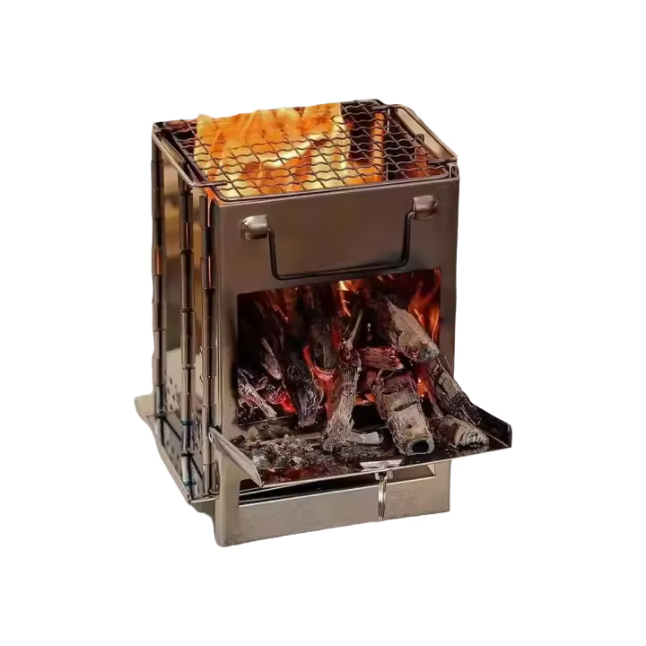 Mini leña de acero inoxidable para acampar, hacer picnic, estufa de carbón plegable, parrilla de barbacoa calentada al aire libre - 1