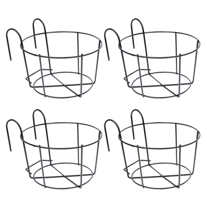 Macetas de barandilla colgante de 4 piezas, soportes para macetas de flores, bastidores de hierro para plantas, valla de Metal, soporte montado en maceta, cestas pequeñas para balcón - 1
