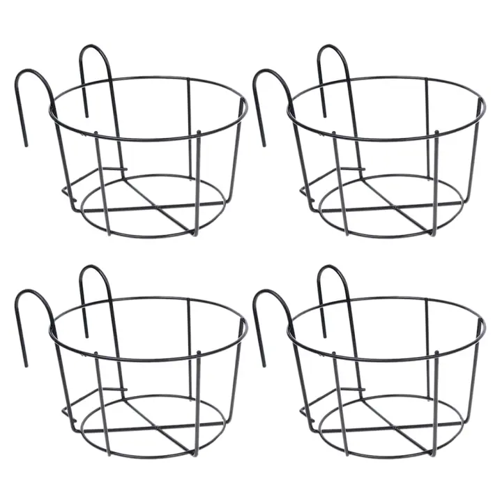 Macetas de barandilla colgante de 4 piezas, soportes para macetas de flores, bastidores de hierro para plantas, valla de Metal, soporte montado en maceta, cestas pequeñas para balcón - 1
