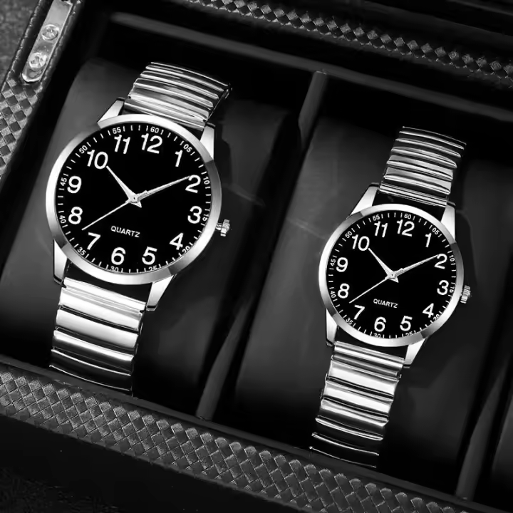Reloj para hombres de mediana edad y mayores, reloj de pulsera de cuarzo con números grandes para mujer, banda de acero para primavera - 1