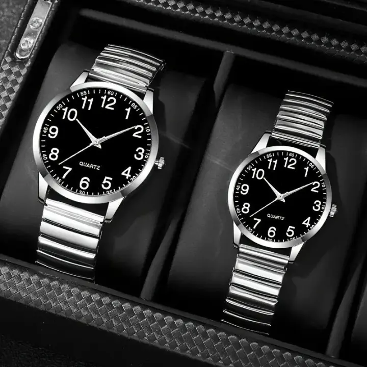 Reloj para hombres de mediana edad y mayores, reloj de pulsera de cuarzo con números grandes para mujer, banda de acero para primavera - 1