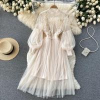 Vestido de Mujer de Cintura Alta y Delgado con Estilo de Red de Flor de Tres Dimensiones - details 4