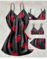 Mini camisón de mujer sin espalda con cuello en V con estampado satinado, pijamas, pijamas sexy cosplay - details 0