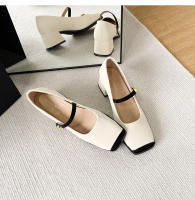 Zapatos Mary Jane franceses de punta cuadrada, individuales, boca ligera, tacón grueso, para mujer, combinación de colores. - details 37