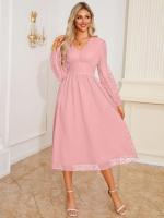Vestido casual de mujer con manga larga, confeccionado en algodón, elegante y refinado, color liso. - details 4
