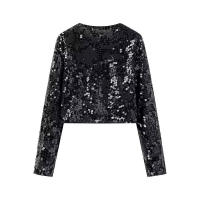 TRAFZA-Tops elegantes de otoño para mujer, blusas de manga larga con cuello redondo, lazo de lentejuelas, decoración de moda femenina, moda urbana - details 10