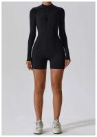 Traje de gimnasio de yoga para mujeres mono deportivo de manga larga con medio cierre sobre todo el cuerpo ropa de fitness para entrenamiento - details 3
