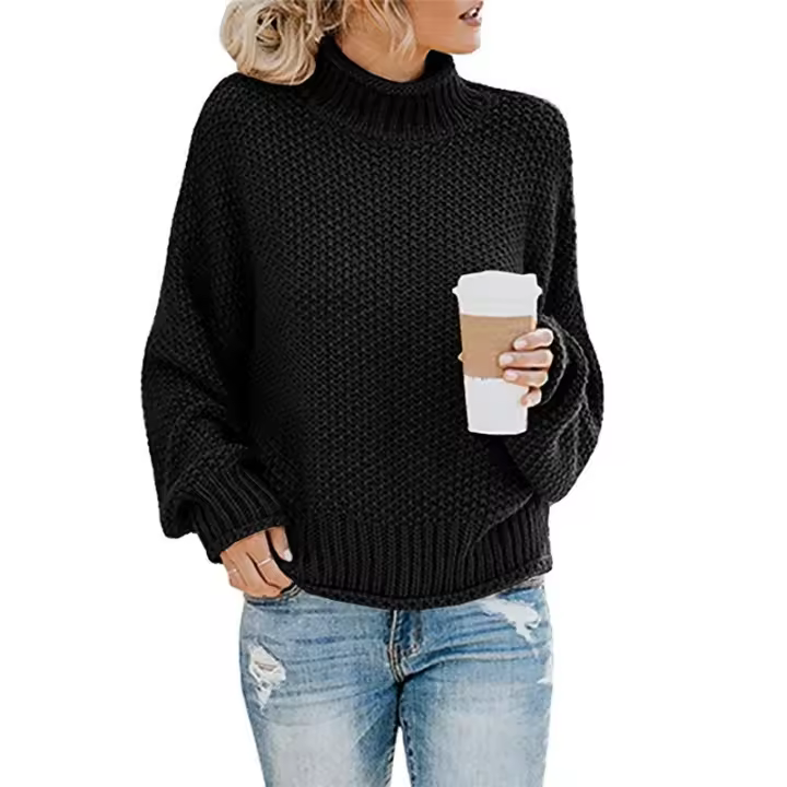 Jersey de punto grueso con cuello alto para mujer, otoño/invierno, nuevo, 2024 - 1