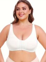 Sujetador deportivo para mujer de talla grande, con cierre frontal, cuello en V, poliéster elástico, color sólido con detalles de encaje, sin relleno, soporte bajo, tejido de punto, para correr y hacer ejercicio - details 2