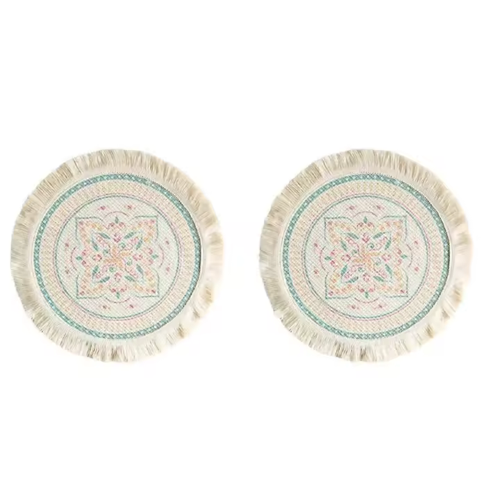 Tapete de lugar impreso, posavasos con estampado bohemio para aislamiento del hogar, forma Circular, mesa de cena, 2 uds. - 1