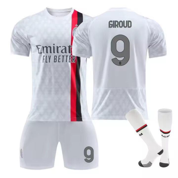 Camiseta de visitante de manga corta del AC Milan 23-24 No.9 Giroud No.11 Palazzini Edición para fanáticos Uniforme de fútbol - 1