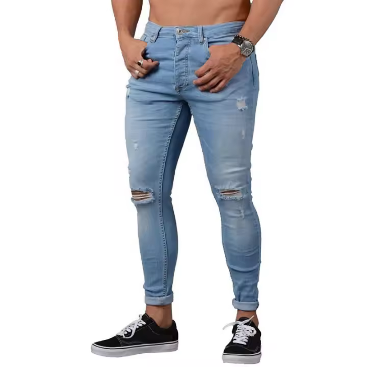 Vaqueros rotos de los hombres de moda versátil suelta elástica pantalones vaqueros de pierna pequeña - 1