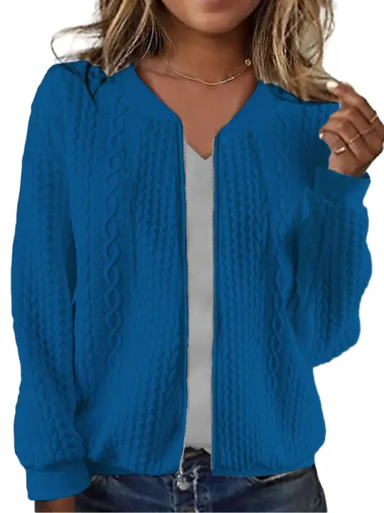 Chaqueta de punto para mujer, ropa deportiva de manga larga con cremallera, camiseta de béisbol - 1