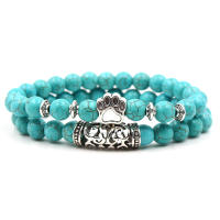 KMVEXO 2 unids/set Color plata Cabeza de Buda Lava esqueleto turquesas cuentas de piedra Natural para Mujeres Hombres pulsera conjunto brazaletes con dijes - details 2