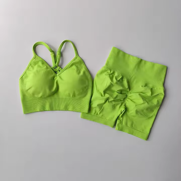 Conjuntos de Yoga de 2 uds., trajes de entrenamiento de cintura alta para mujer, ropa de gimnasio, trajes deportivos, chándal de Fitness, ropa deportiva, traje corto - 1