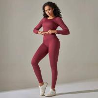 Conjunto de yoga sin costuras para mujer, top corto de manga larga, sujetador deportivo, leggings para correr de cintura alta, ropa de gimnasio - details 8
