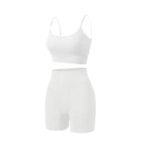 y pantalones cortos de cintura alta Conjunto de sujetador deportivo de color sólido para mujer para correr, entrenar, fitness - details 0