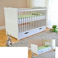 Cuna con cajón y tapa, con colchón de espuma de aloe vera, altura regulable, color blanco, convertible en cama infantil - details 0