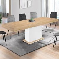 Mesa de comedor extensible rectangular para 6-10 personas, madera y blanco, 160-200 cm - details 4