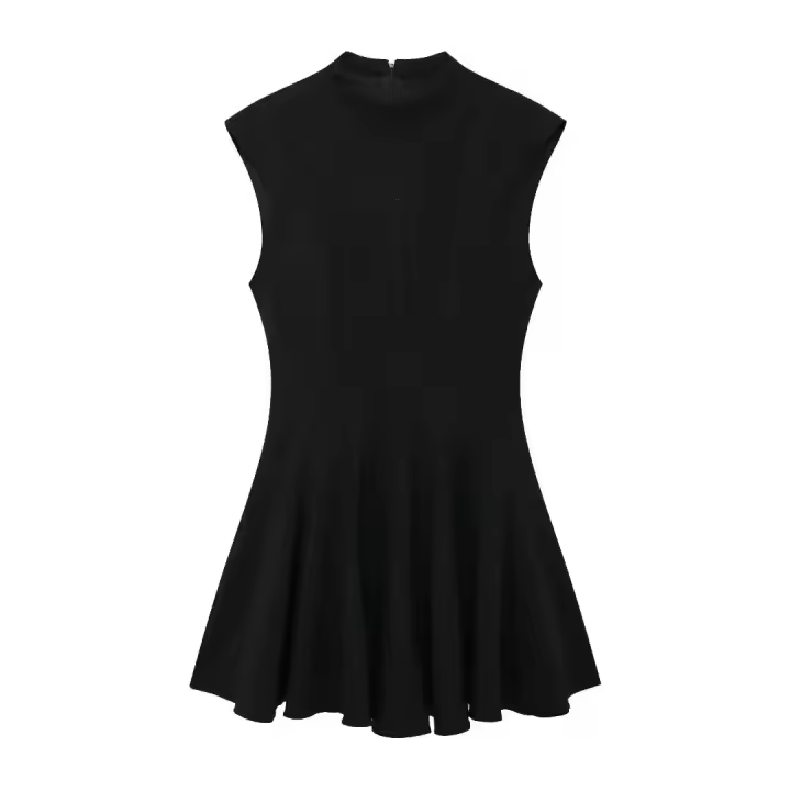TRAFZA-vestido plisado con cremallera en la espalda para Mujer, minivestido de fiesta informal, sin mangas, liso, elegante - 1