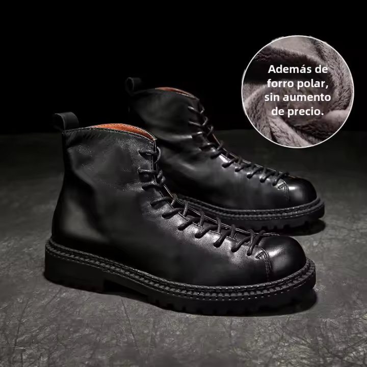 Botas de cuero de alta gama para hombre, zapatos de piel de vaca pura, botas altas de piel de vaca de primera capa - 1