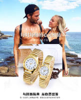 Reloj de pareja de cuarzo con banda elástica para hombre y mujer con esfera grande y puntero digital de mediana edad y ancianos - details 1