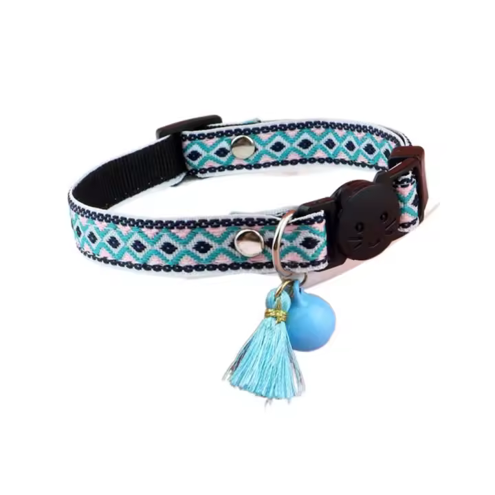 Collar ajustable para gato con borlas y campanas, Collar colorido para mascotas, patrón Jacquard a cuadros, exquisita correa para el cuello para mascotas, cachorro - 1