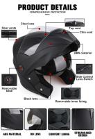Casco de moto con lente de doble capa, modular de seguridad abatible, unisex con visera, homologado DOT - details 3