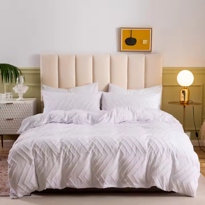 Juego de funda nórdica doble a rayas onduladas simples, juego de cama tamaño King de Color sólido de 220x240, funda y fundas de almohada suaves Queen - 1