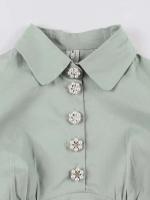 Vestido de Algodón con Botones de Perlas Hepburn Cuello Dobladillo, Cintura Alta, Estilo Vintage para Mujeres Moda 2025 - details 3