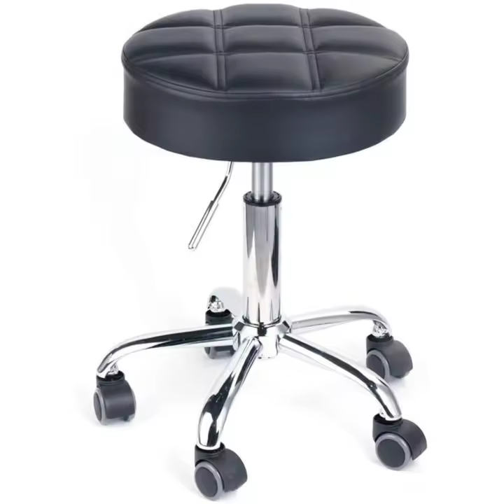 Taburete de bar, taburete de cocina, silla de trabajo acolchada con ruedas, tapizada en piel sintética, altura ajustable (negro) - 1