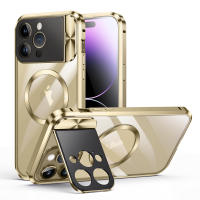 Funda a prueba de golpes de aleación de aluminio para iPhone 14 Pro Max 13 Pro Max, protección de cámara de Metal, soporte, cubierta transparente, parachoques magnético - details 1