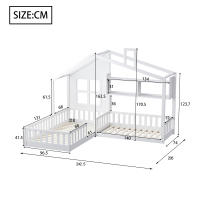 Cama de Madera Sólida con Ventana y Chimenea en Forma de Casa Caja de Cama de Almacenamiento con Persianas Blanco Muebles y Organización - details 2
