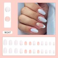 24pcs Uñas Postizas Largas Almendra Blancas Francesa Press on Cubiertas Completo Detallables Uñas De Manicura Fáciles De Usar - details 1