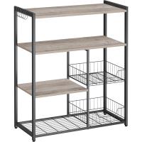 Estantería de Cocina con 2 Cestas de Malla Metálica, Estantería para Microondas, con Estantes y Ganchos, 35 x 80 x 95 cm, Estilo Industrial, Marrón Rústico y Negro - details 7