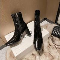 Tacones altos para mujer, medias botas de cuero negro brillante para mujer, zapatos de moda - details 23
