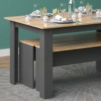 Mesa de comedor Sentio, antracita/roble dorado, 90 x 140 cm con 2 bancos - details 4