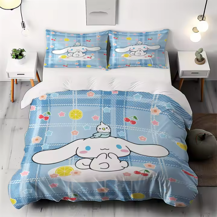 Funda nórdica Cinnamoroll, juego de cama de poliéster suave y cómodo para todas las estaciones, tejido de sarga, individual doble - 1