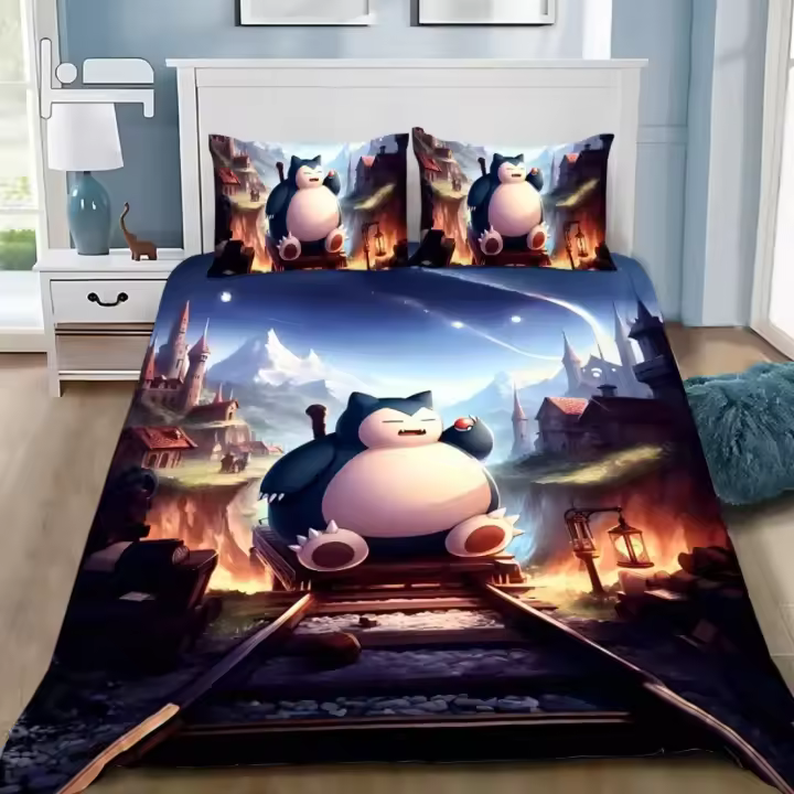 Funda de Edredón de Poliéster con Diseño de Serpiente Juego de Ropa de Cama Kawaii de Snorlax para Habitación de Niños y Niñas Accesorios de Dormitorio para Adultos - 1