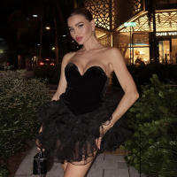 BUNO-Vestido de retazos de malla con diseño de gato extraño para mujer, minivestido Sexy con escote bajo y espalda descubierta, sin mangas, con volantes, dobladillo suelto, tendencia de medianoche - details 1