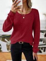 Suéter de Manga Larga para Mujer Jersey Informal a Rayas Verticales, Holgado, Color Sólido, Cuello Redondo, Moda de Otoño 2025 - details 10