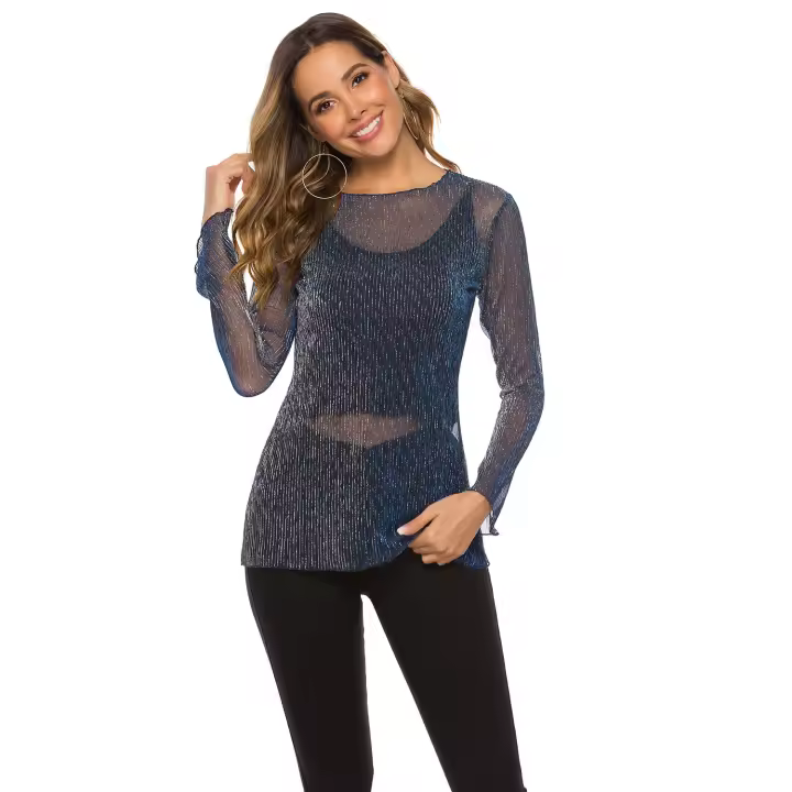 Conjunto de dos piezas de camisa de encaje superior versátil de punto fino con parte inferior grande para mujer primavera 2025 - 1