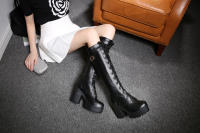 Botas altas de tacón grueso, plataforma impermeable para mujer, tacones altos, botas largas, con cordones, talla grande - details 0