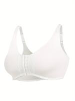 Sujetador deportivo para mujer de talla grande, con cierre frontal, cuello en V, poliéster elástico, color sólido con detalles de encaje, sin relleno, soporte bajo, tejido de punto, para correr y hacer ejercicio - details 4