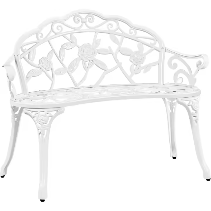 Jardín al aire libre de 2-3 plazas con reposabrazos y respaldo decorativo para terraza, balcón, patio, asiento de parque vintage blanco. - 1