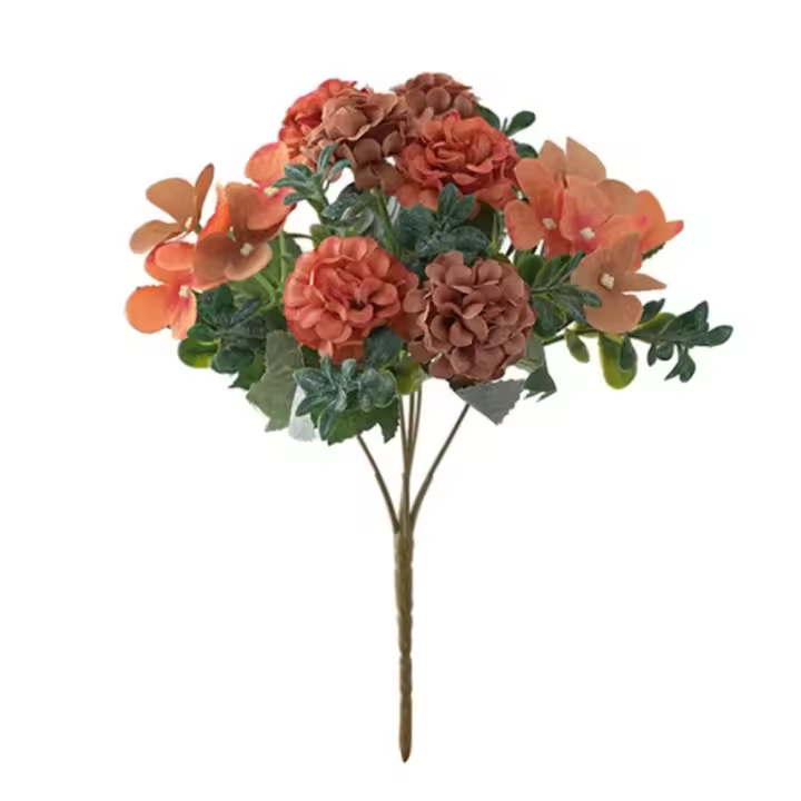 Flores artificiales de 27CM, decoración de mesa de hortensias, 8 cabezas, ramo de hortensias artificiales, regalos DIY, flores falsas, decoración para el hogar y la boda - 1
