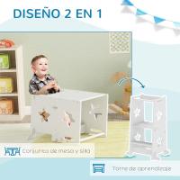 Taburete de Aprendizaje 2 en 1 Versátil para Niños Mayores de 3 Años Convertible en Mesa y Silla con Barra de Seguridad 60x44,5x86 cm Blanco - details 6
