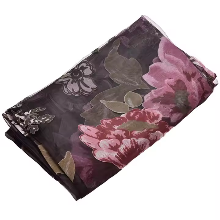 Cortina de tul transparente con bordado de flores de peonía púrpura, semisombreado, cortinas de ventana, 1 unidad - 1